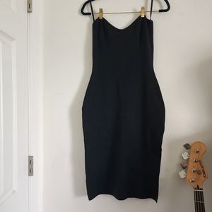 black strapless stretchy ribbed bodycon dress